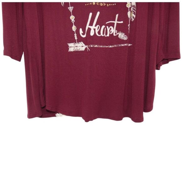 Women's Plus Sz 2X Red Bohemian Tribal Western Cowgirl Crochet Accent Top - Picture 3 of 9